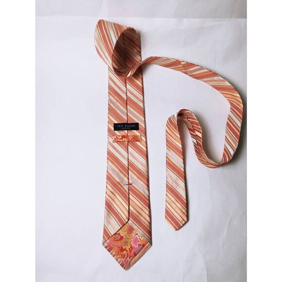 Ted Baker London 100% Silk Multi Color Stripe Floral Tie L=59' W=3.5' - Picture 4 of 5